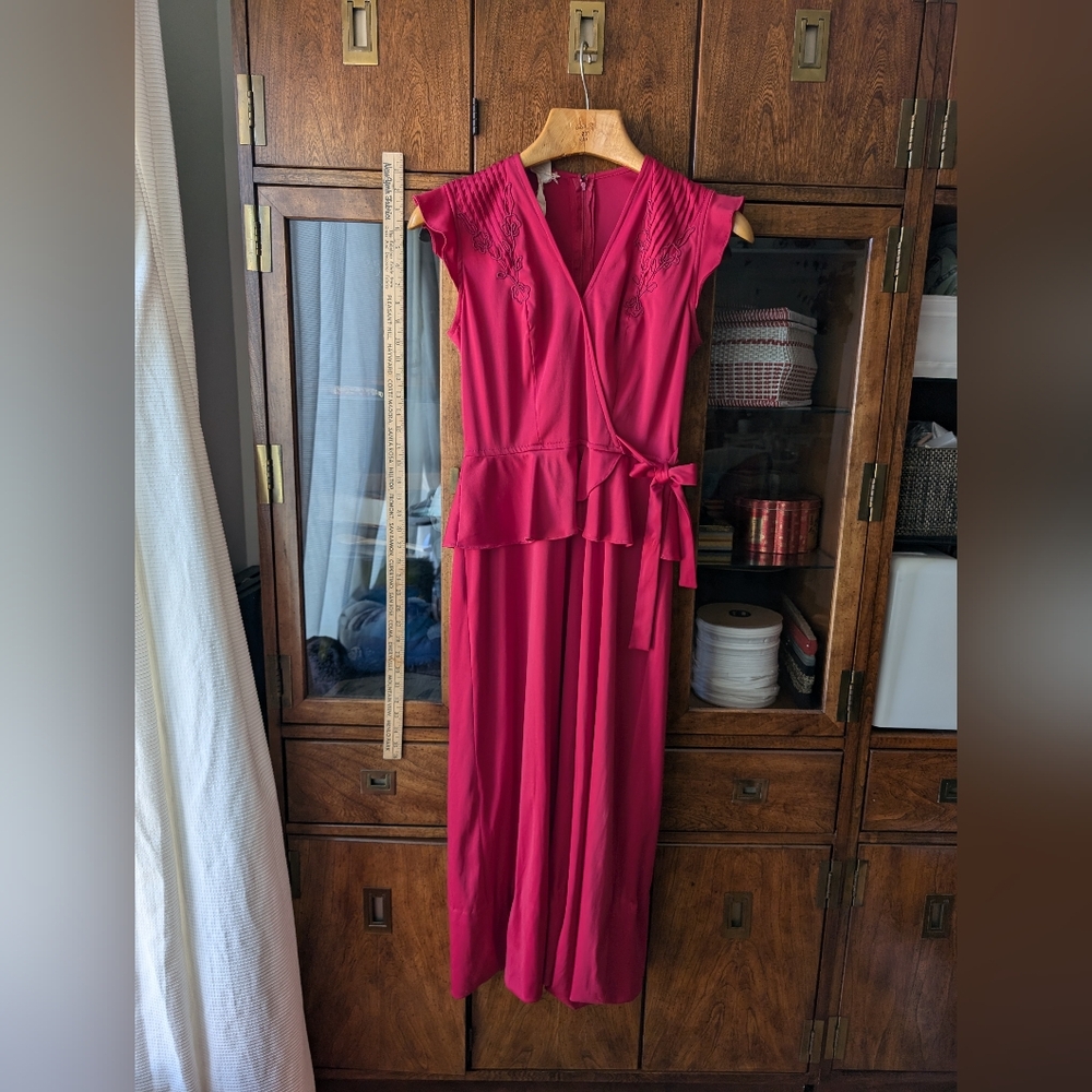 Vintage Dress - Cerise w/ Peplum, capp sleeves, pintucks on shoulder
